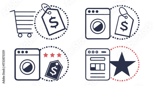 Shopping icons for price and rating shopping cart price tag