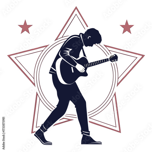 Silhouette of a man playing an acoustic guitar within a star