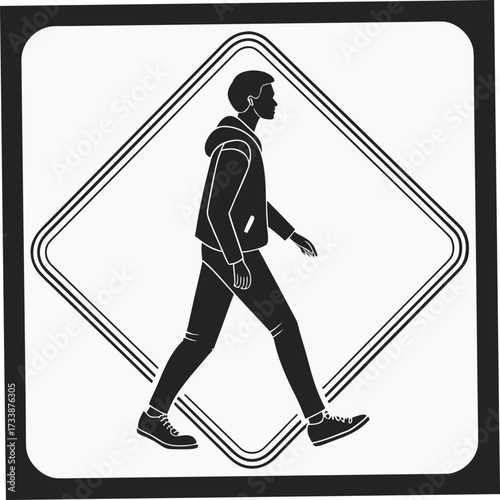Silhouette of a man walking in a diamond frame person