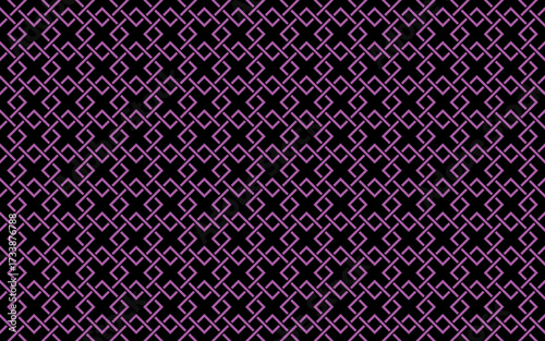 A seamless geometric pattern with interlocking lilac or purple diamond and cross shapes arranged in a diagonal grid on a black background. 