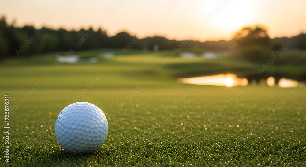 Fototapeta premium Golf Ball on a Golf Course at Sunset.