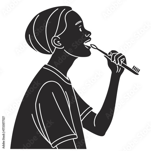 Silhouette of person brushing teeth with toothbrush 1