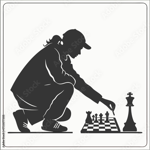 Silhouette of person in cap playing chess game strategy