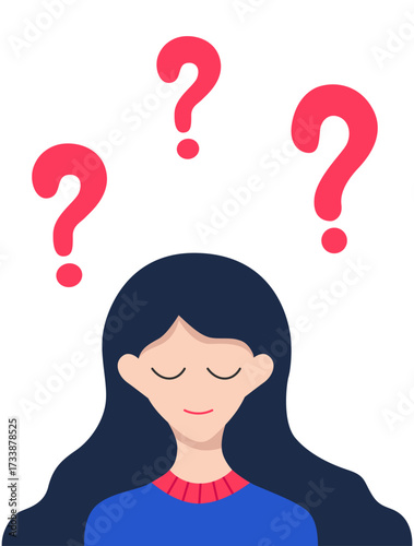 Worried woman thinking or solving problem, pensive person in doubts.
