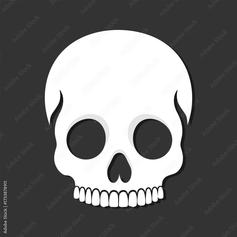 Fototapeta premium Human skull icon emblem. Skull without a lower jaw on black background. Vector illustration