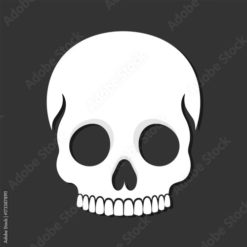 Human skull icon emblem. Skull without a lower jaw on black background. Vector illustration