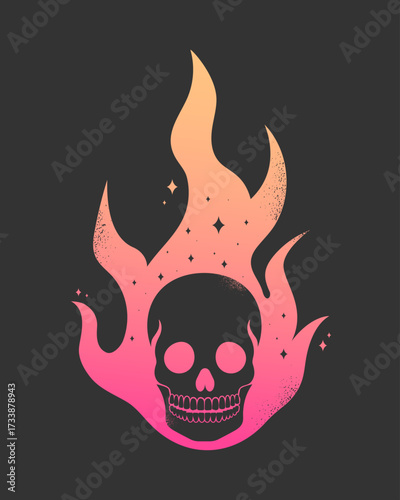 Burning skull celestial emblem. Human skull on fire silhouette. Vector illustration
