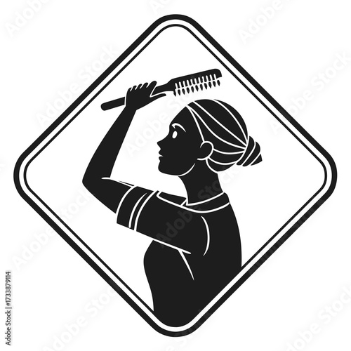 Woman combing hair in diamond shape vector graphic