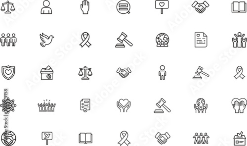 Human rights day line icons set. equality, freedom, justice. vector illustration