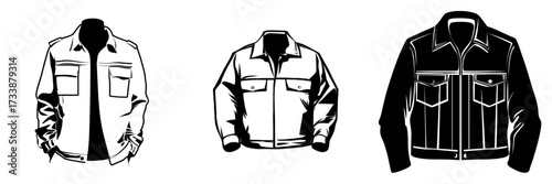 Template for men's or unisex fashion design and tech packs featuring a zip work trucker jacket with a collared flat technical drawing illustration mock-up in CAD streetwear and women's workwear