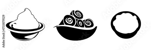 Modern 3D illustration of a butter curl, with margarine or vegan vegetable spread swirls in a porcelain bowl, showcasing a rolled creamy dairy product as an isolated set icon on white