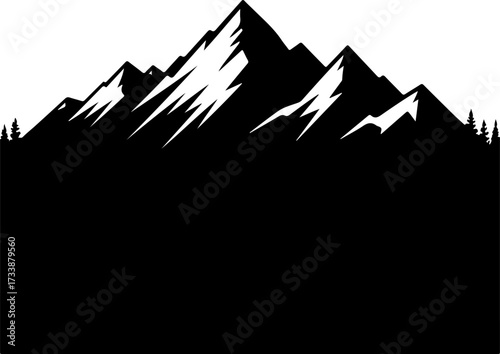 Silhouette of Majestic Mountains with Detailed Snowy Peaks and a Dark, Moody Sky