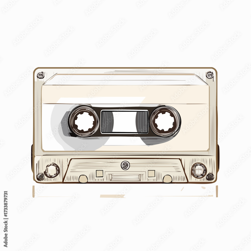 Fototapeta premium Illustration of a vintage audio cassette tape, a retro music storage medium.