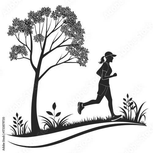 Woman running in park silhouette jogging