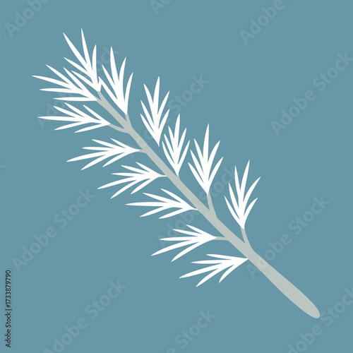 Delicate sprig with fine needles on a muted blue background
