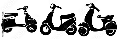 Modern motor scooter represented as a flat emoticon, with an isolated motor bike illustration and a motor cycle icon