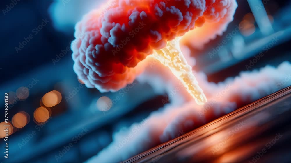 Massive fiery explosion with sparks and smoke at industrial site ...