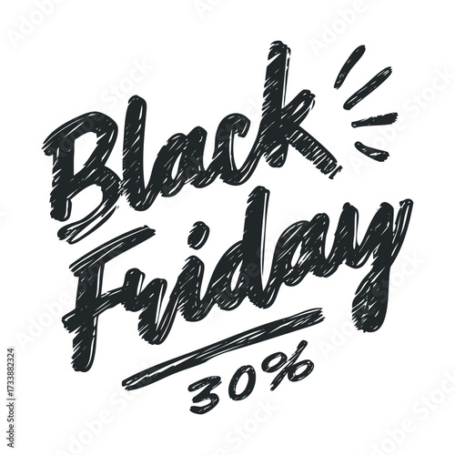 Black Friday sale announcement with thirty percent discount. Vector hand drawn illustration

