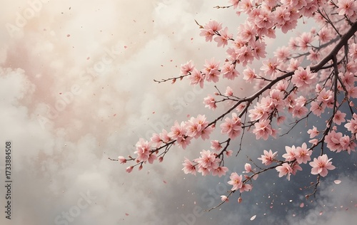 Cherry Blossom Dreams with Subtle Gold Mist