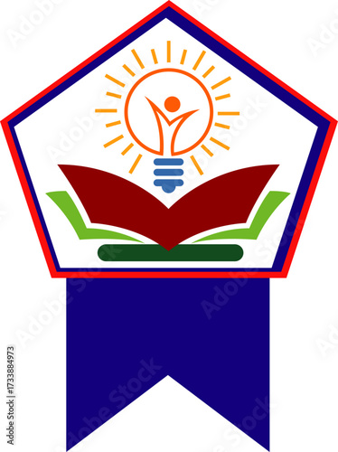 logo Education and Enlightenment Badge with Book and Lightbulb 