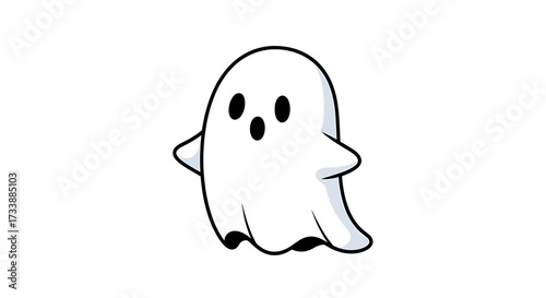 A cute, cartoonish white ghost with wide eyes and an open mouth, depicted against a plain white background.