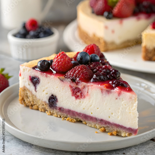 Delicious berry cheesecake slice