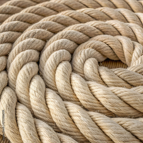 Closeup of a beige twisted rope nautical theme texture background