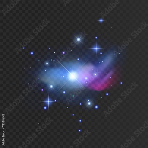 Blue fantasy universe night starry sky and Milky Way. Space dark background, light  Vector illustration