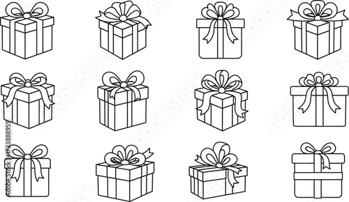 Seamless pattern of hand-drawn gift boxes for Christmas design