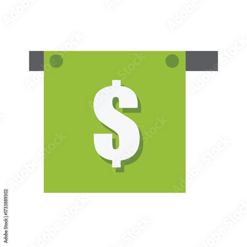 US dollar currency symbol. Green dollar sign on hanging signage. Money currency sign. Vector illustration