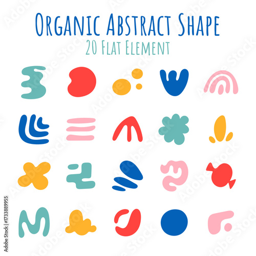 A modern collection of 20 organic abstract shapes in bold, vibrant colors. Featuring playful, hand-drawn forms with a watercolor-inspired look, these versatile elements are perfect for branding