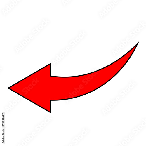 A vibrant red arrow curving leftward, indicating direction and movement against a white background.