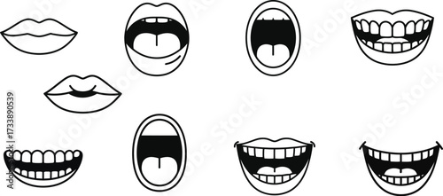 Lips set laughing mouth icons silhouette editable vector illustration 