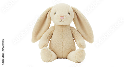 Cream-colored bunny plush toy isolated on transparent background, soft stuffed animal for children s gift and decoration PNG