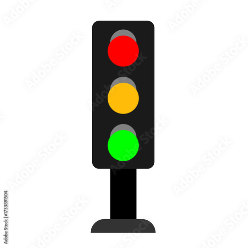 A simple illustration of a traffic light showing red, yellow, and green signals, indicating stop, caution, and go, traffic signs