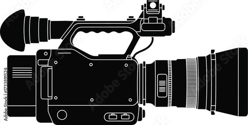Professional video camera editable vector icon silhouette