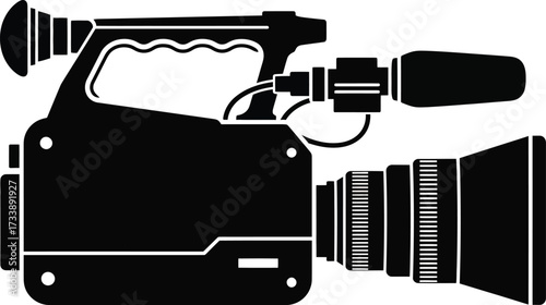 Professional video camera editable vector icon silhouette