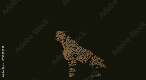 Elegant cheetah silhouette against a dark background, wildlife illustration