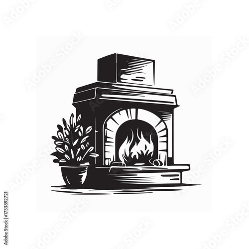 Cozy Fireplace Interior Vector Illustration Warm Home Decoration Design