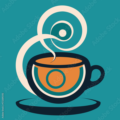 Stylized coffee cup with steam rising in a modern abstract design
