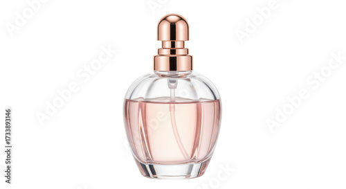 Elegant perfume bottle with pink liquid isolated, luxury fragrance in glass container for women s beauty and personal care product