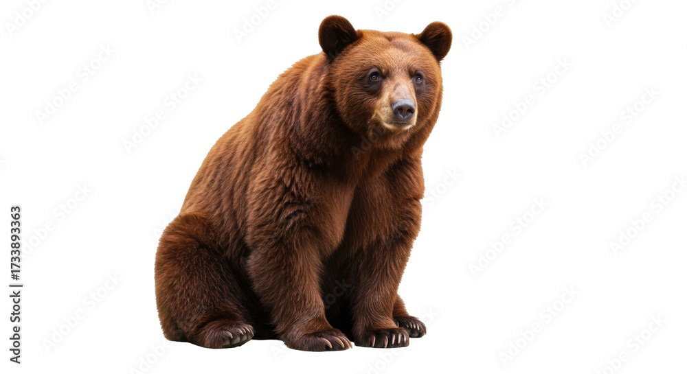 Εκτύπωση καμβά Brown bear sitting isolated on transparent PNG, majestic animal with thick fur f