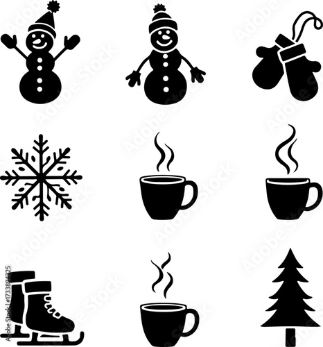 Winter and Christmas Silhouette Icon Set