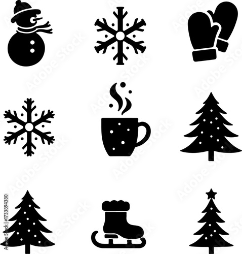 Winter and Christmas Silhouette Icon Set