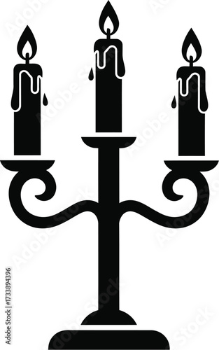 Candlestick with candles vector illustration icon silhouette. Candlestick and candles, vector illustration of a candle
