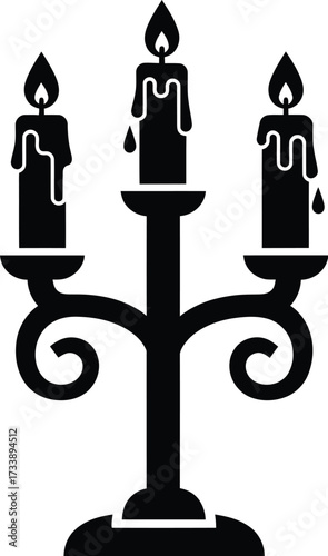 Candlestick with candles vector illustration icon silhouette. Candlestick and candles, vector illustration of a candle