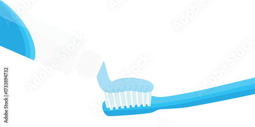 Toothpaste applied on toothbrush, isolated on white background. Oral Health and Dental Care, hygiene and medical concept. Vector illustration