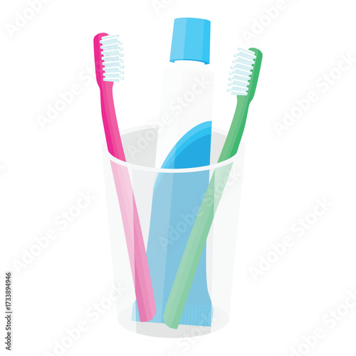 Toothpaste and toothbrush in plastic holder