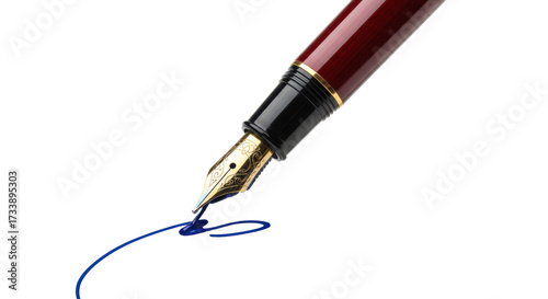 Photos Fountain pen writing with blue ink isolated on transparent background, elegant s