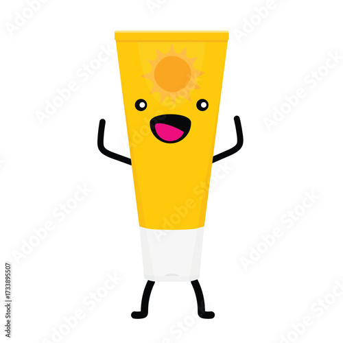 Sunscreen SPF cream tube with smiling face